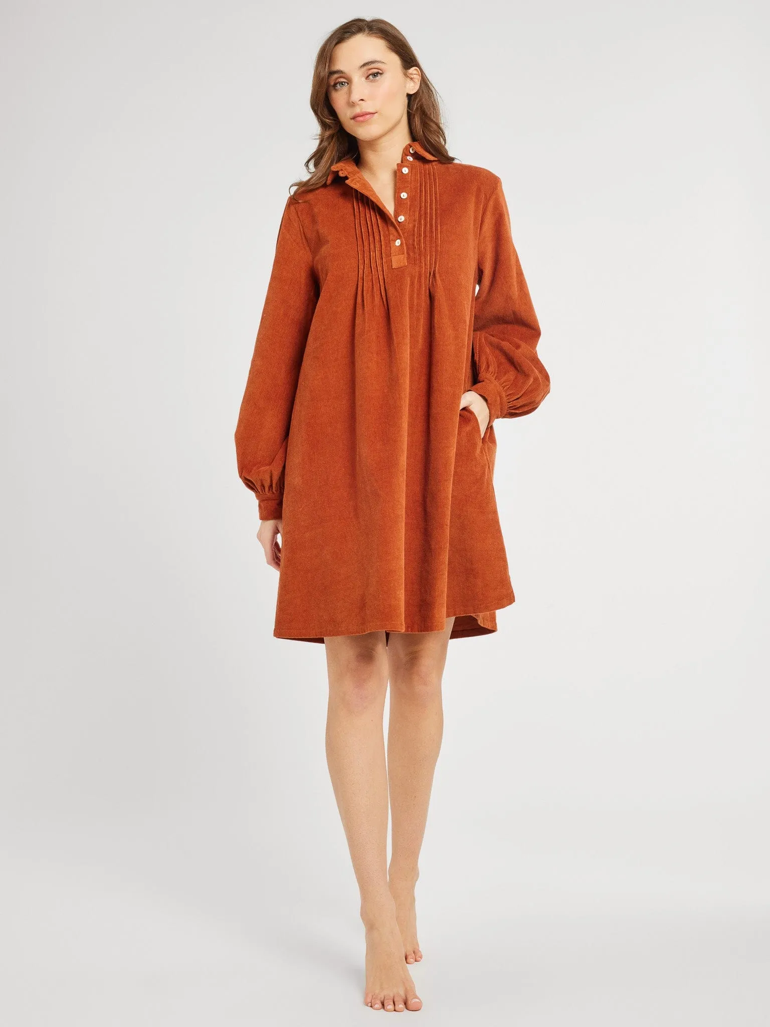 Bonnie Dress in Cinnamon Cord slow fashion