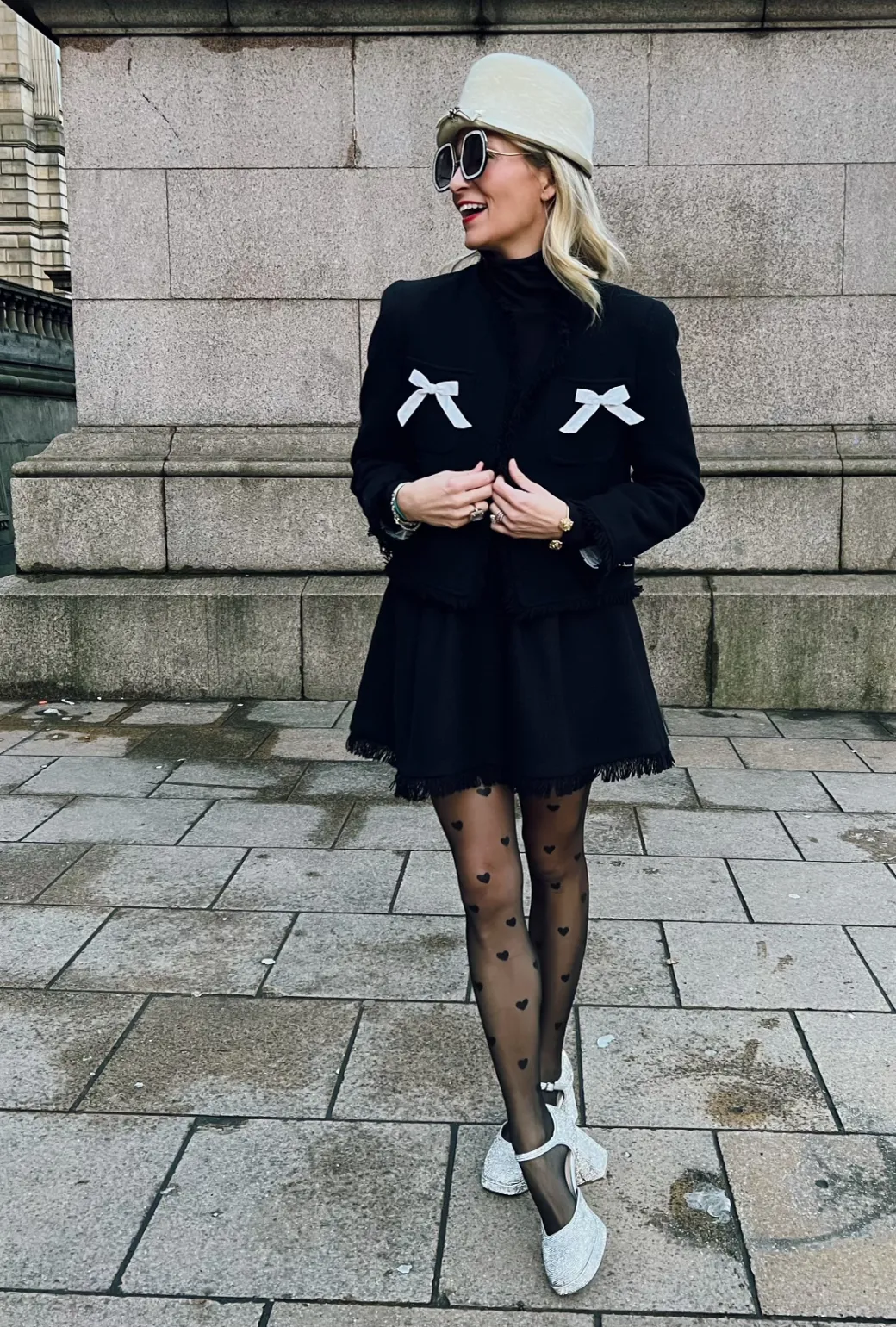 Bow Blazer - Black Tweed work edge