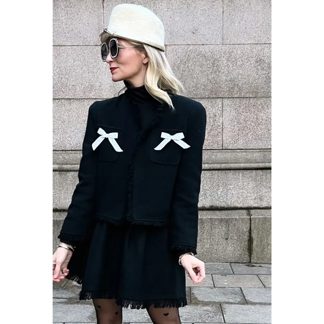 Bow Blazer - Black Tweed everyday ease