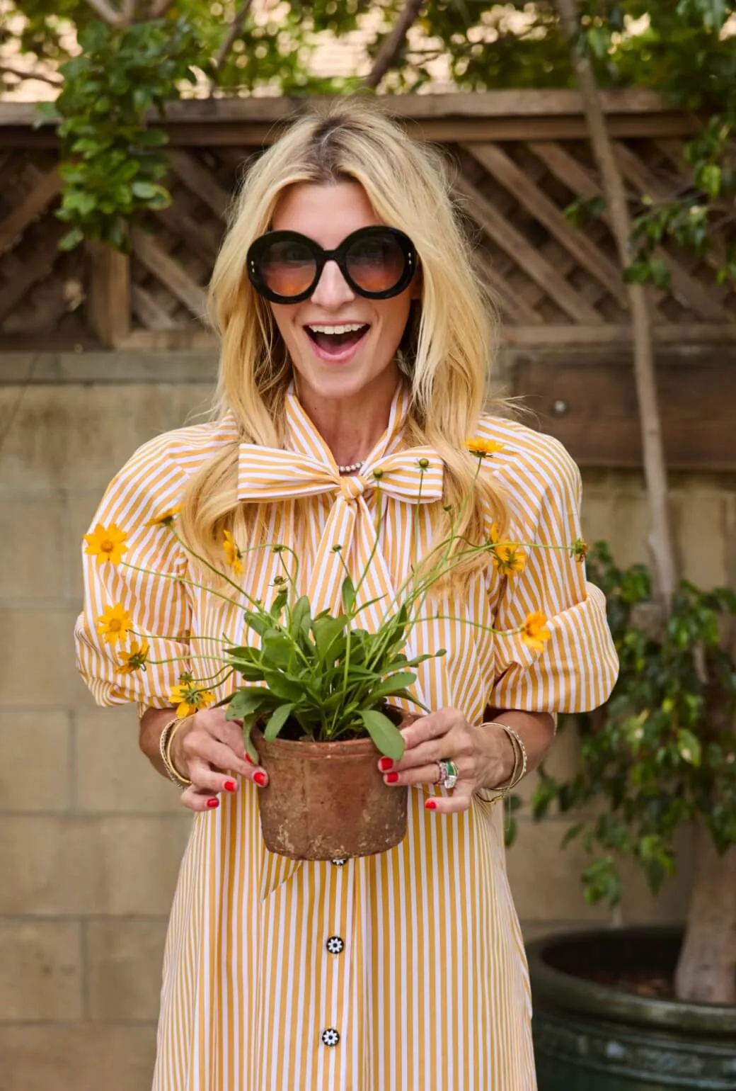 Bow Housecoat - Marigold Stripe easy layers