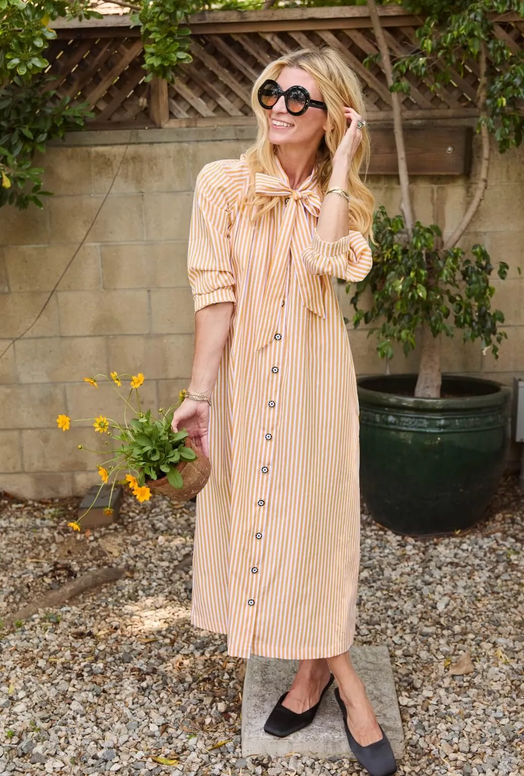Bow Housecoat - Marigold Stripe light elegance