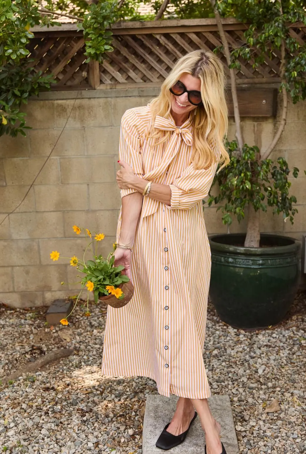 Bow Housecoat - Marigold Stripe relaxed glam