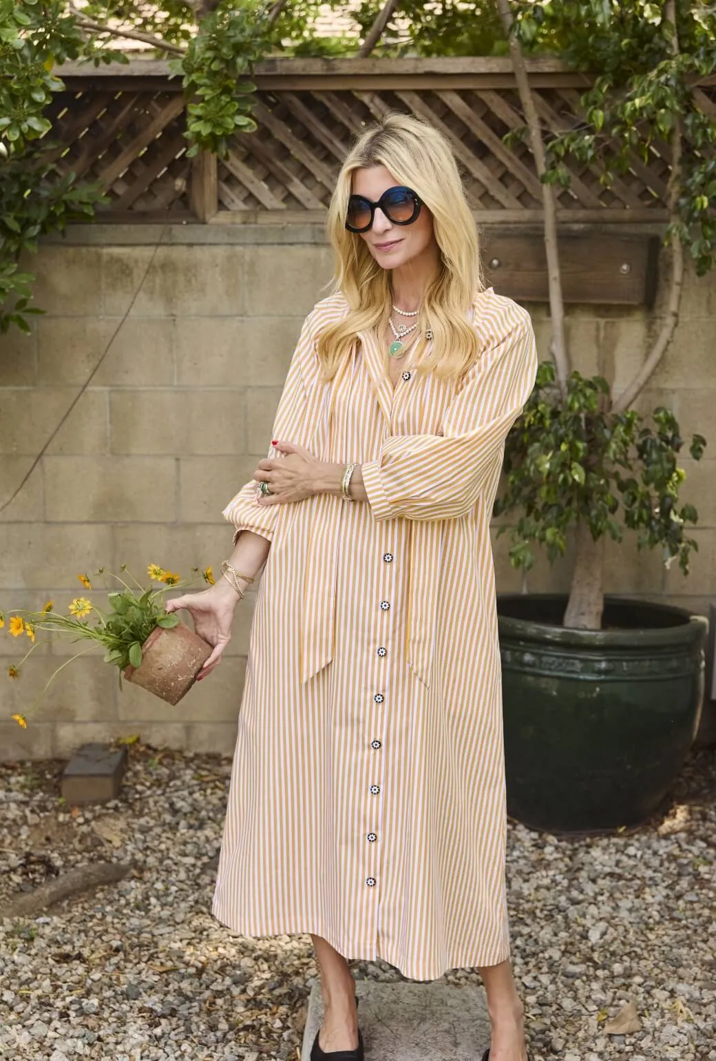 Bow Housecoat - Marigold Stripe lazy luxe