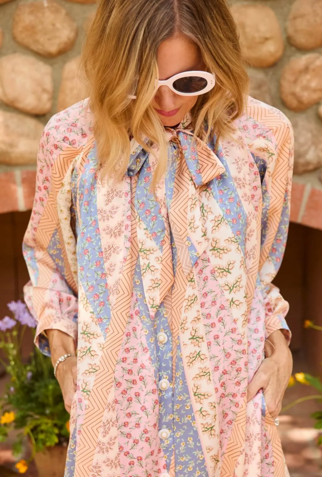 Bow Housecoat - Patchwork Pink mood wear
