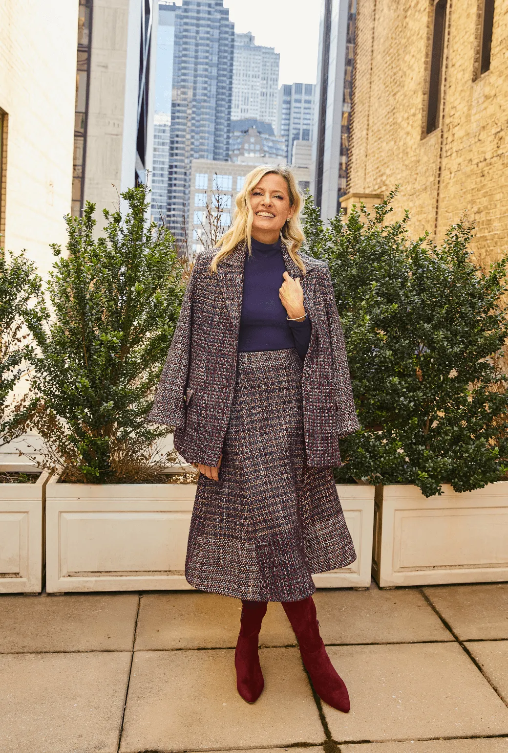 Boyfriend Blazer - Cranberry Tweed breathable warmth