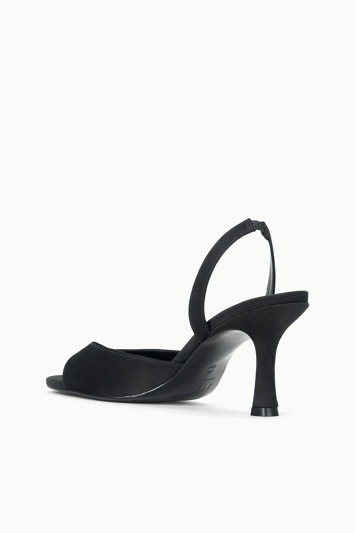 BRIGITTE HEEL | BLACK SATIN slim silhouette