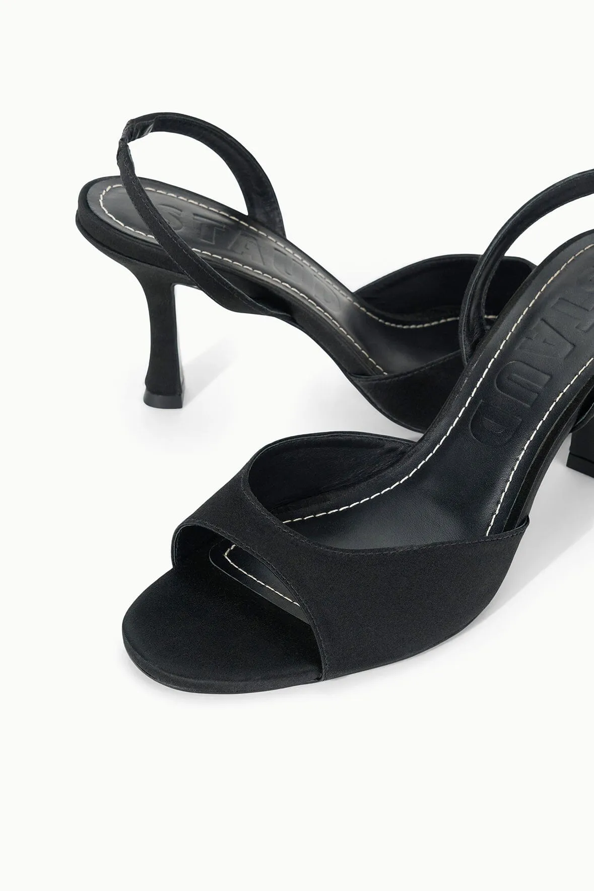 BRIGITTE HEEL | BLACK SATIN bold statement