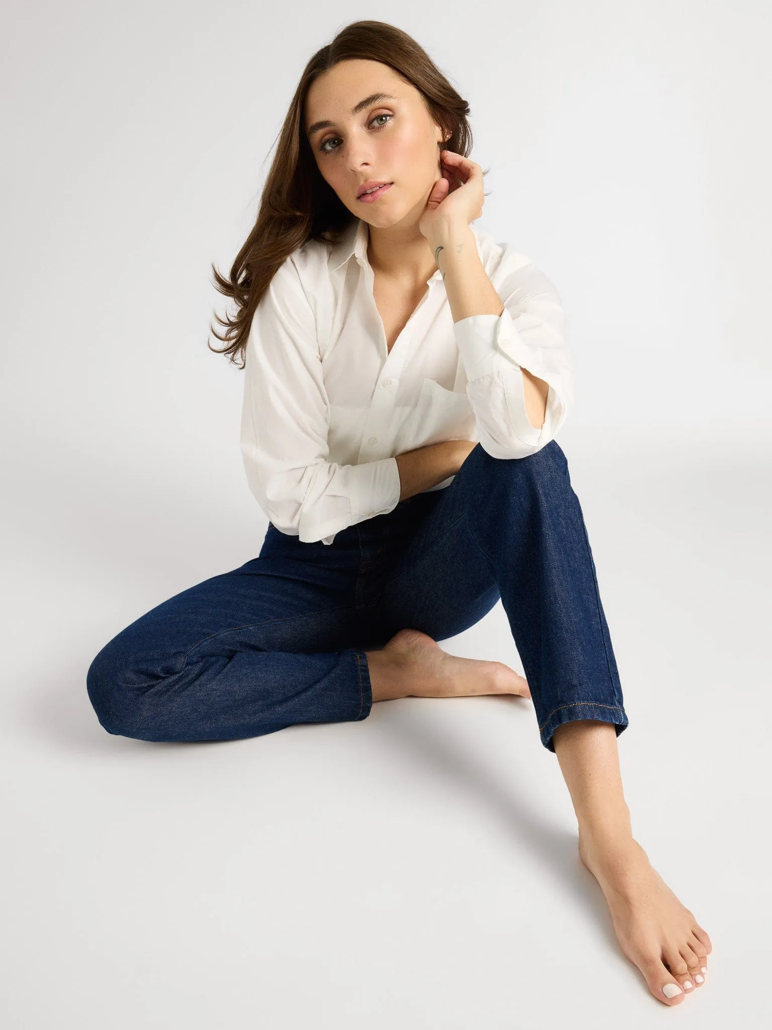 Brooke Mid Rise Slim Fit Jean in Dark Rinse supportive design