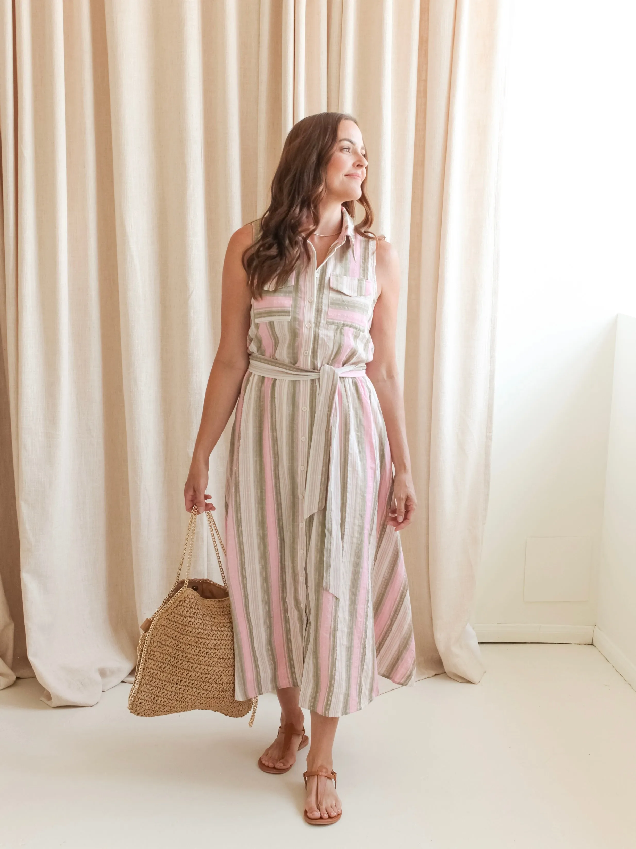 Brynlee Pink Stripe Midi Dress cozy mood