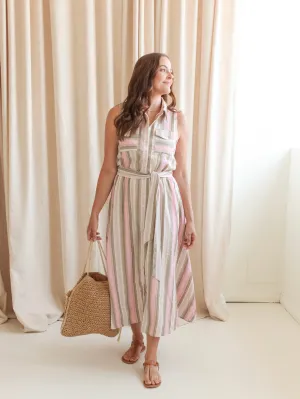 Brynlee Pink Stripe Midi Dress cozy mood