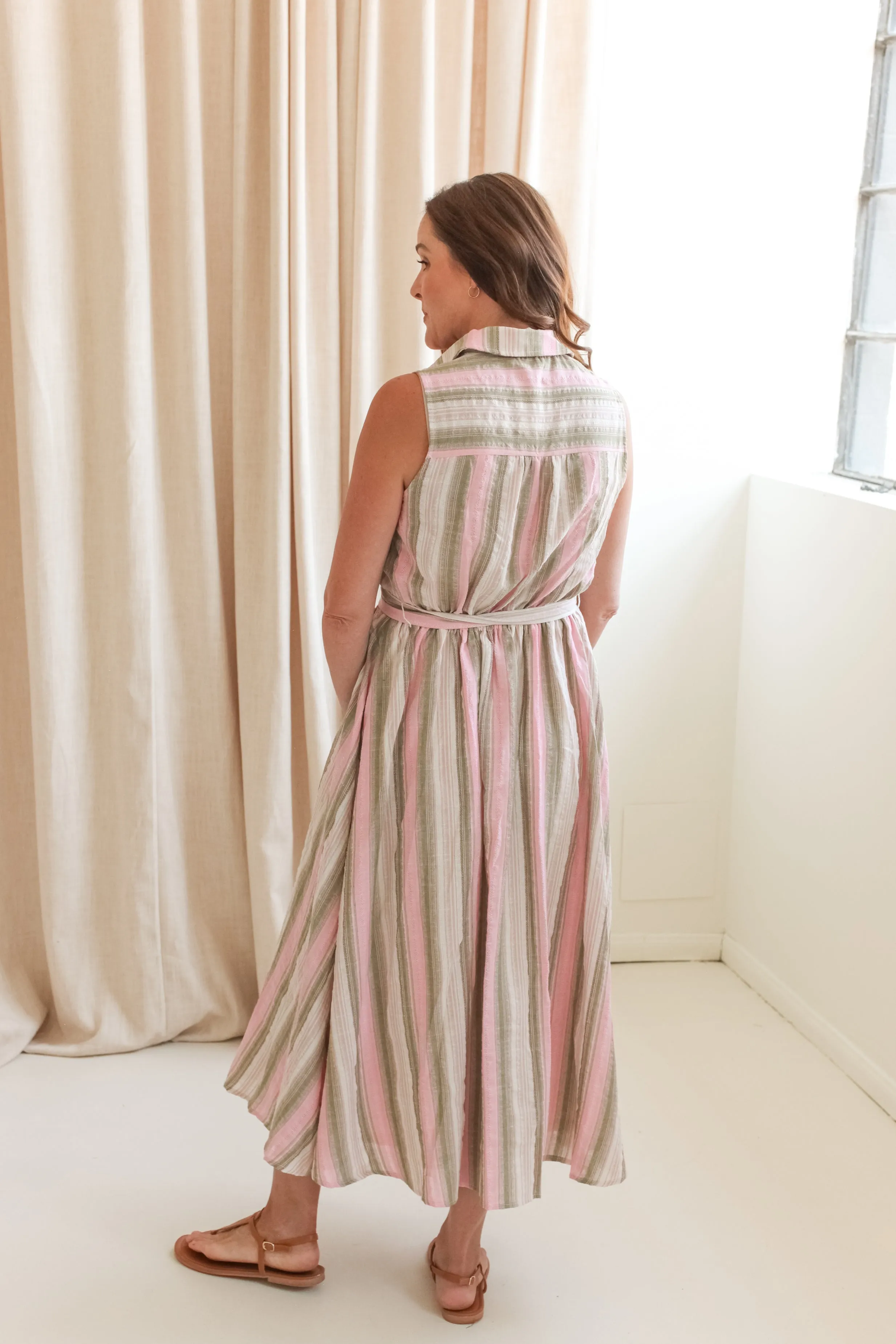 Brynlee Pink Stripe Midi Dress coastal look