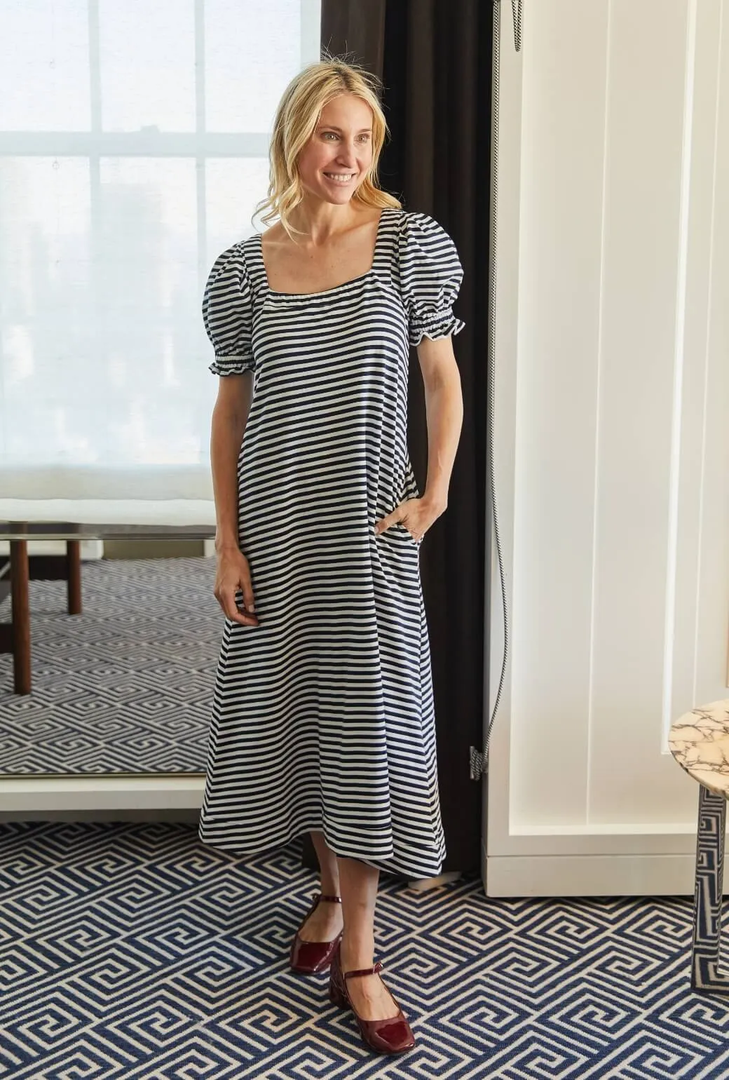 Buru x Kristin Kennedy Hampton Dress - Navy & White Stripe Knit cozy look