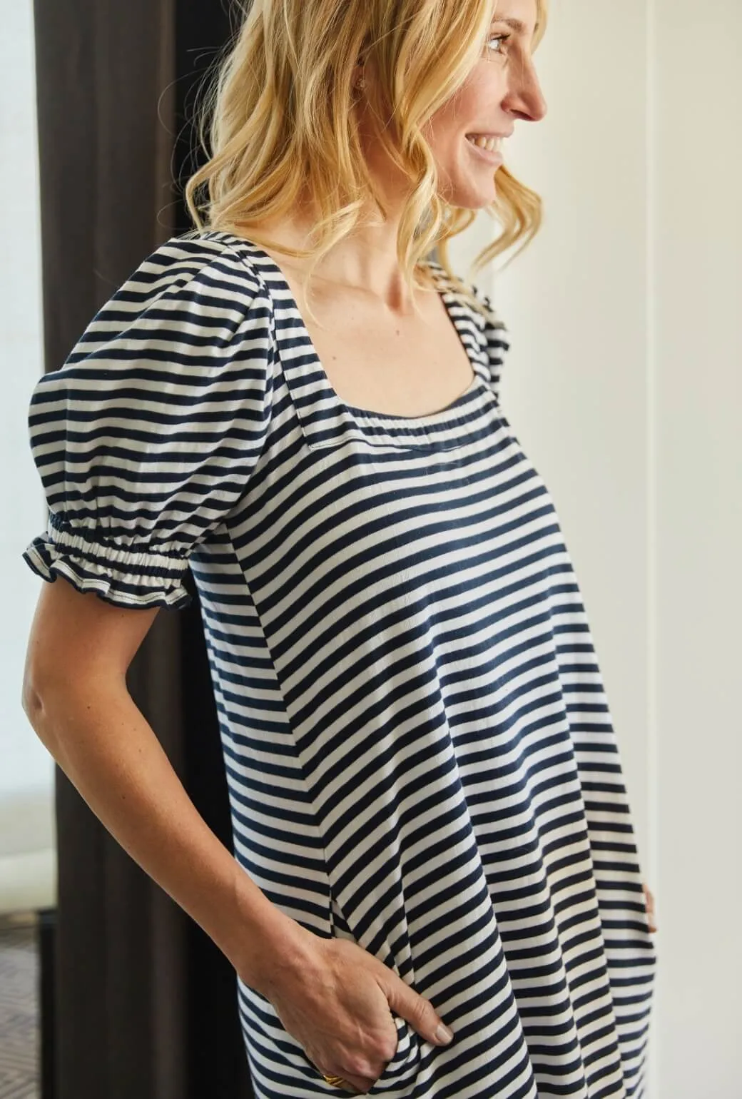 Buru x Kristin Kennedy Hampton Dress - Navy & White Stripe Knit weekend feel