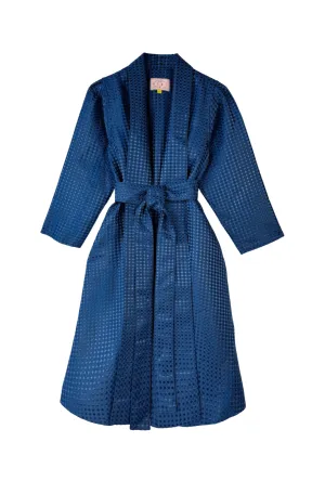 Buru x Megan Stokes Belted Swing Coat - Chelsea Blue Dot motion ready
