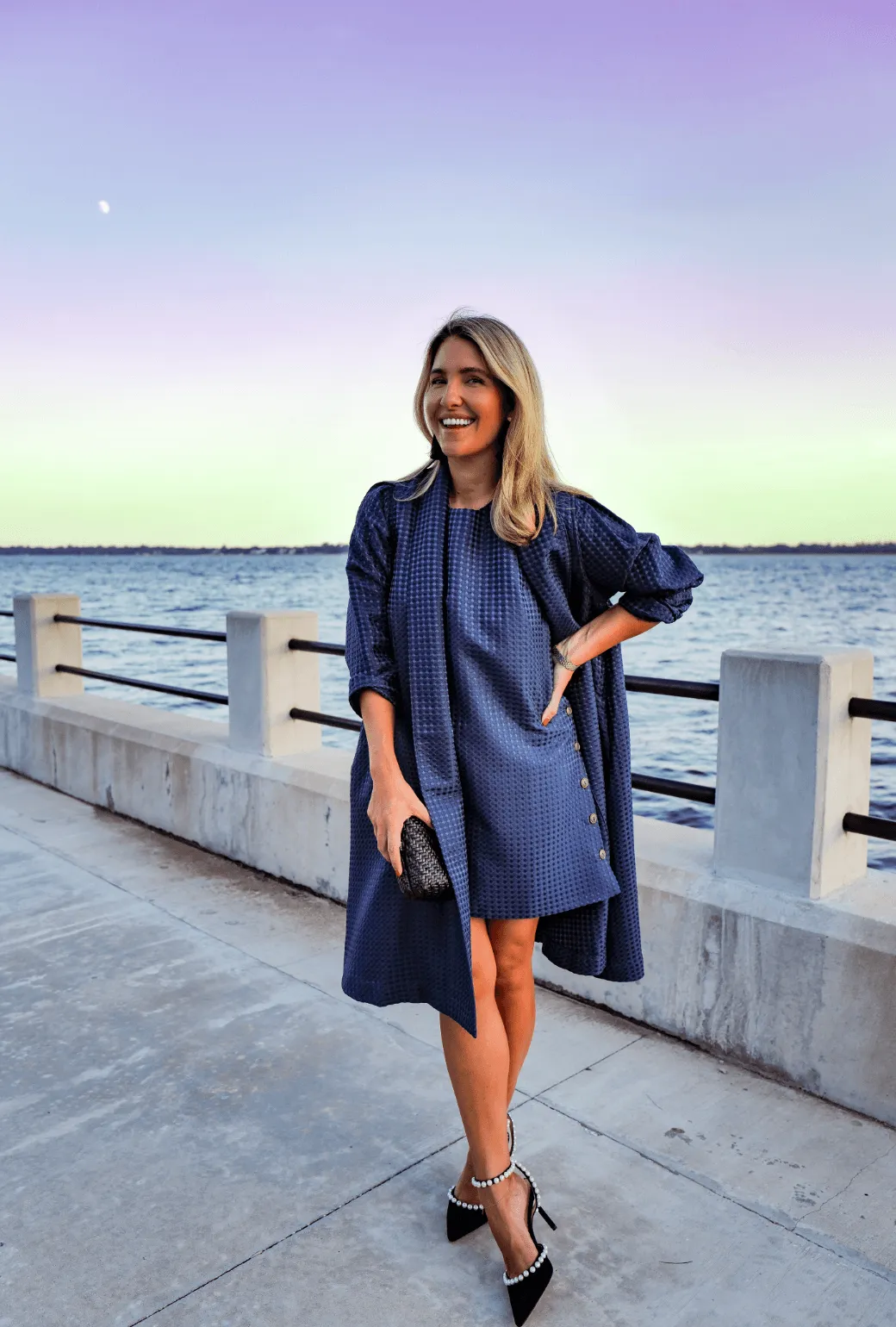 Buru x Megan Stokes Belted Swing Coat - Chelsea Blue Dot fast route