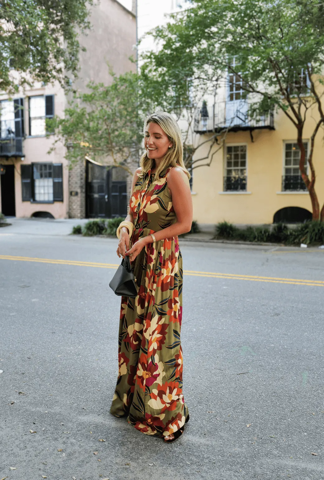 Buru x Megan Stokes Sleeveless Shirtdress - Olive Floral modern edge