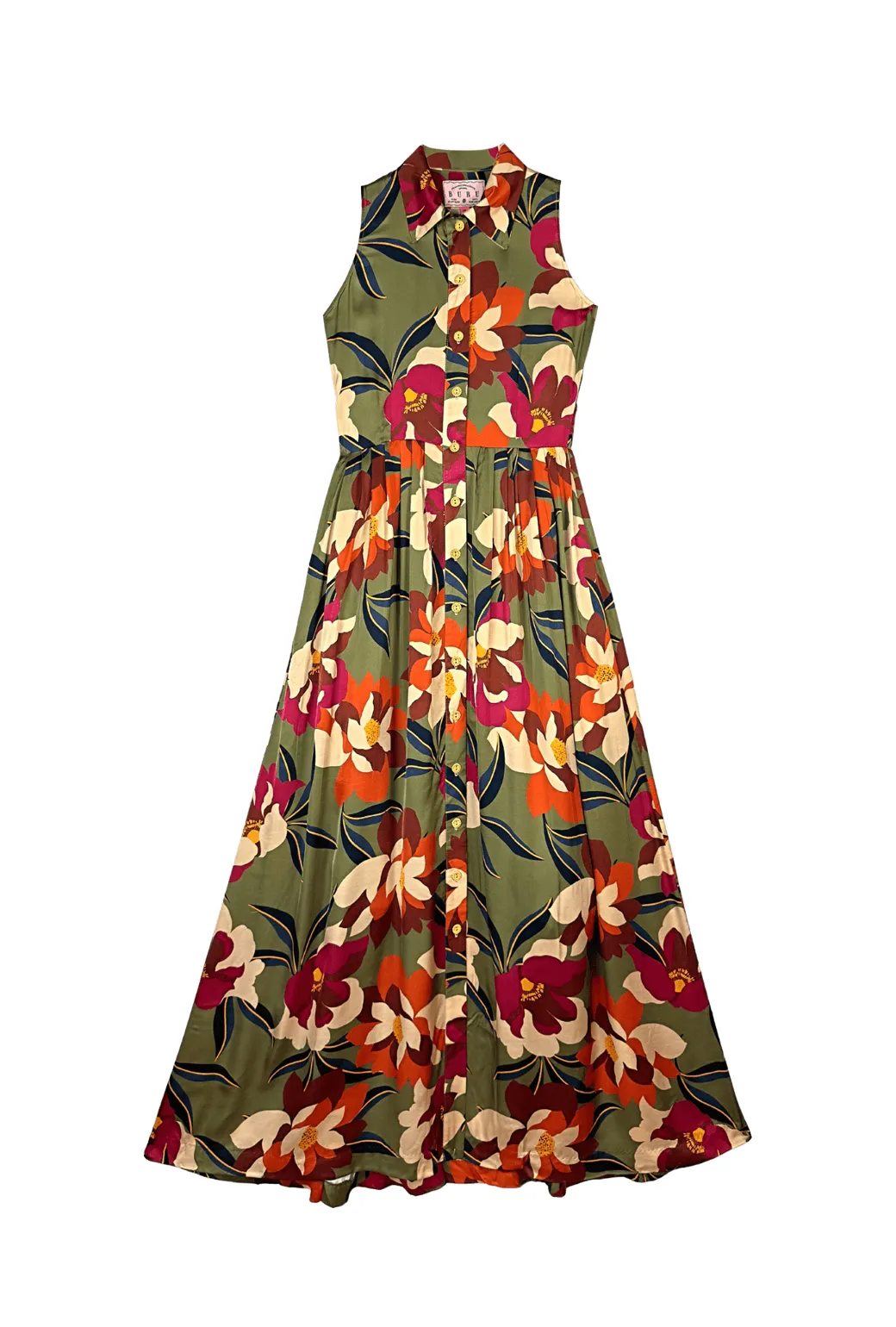Buru x Megan Stokes Sleeveless Shirtdress - Olive Floral sun ready