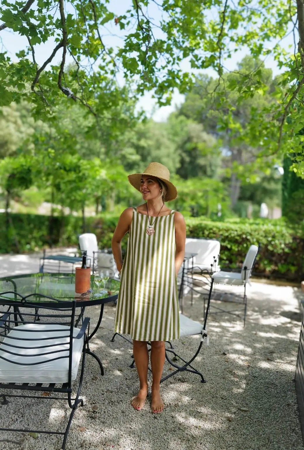 Buru x Megan Stokes The Megan MINI Dress - Green & Brown Stripe soft glam
