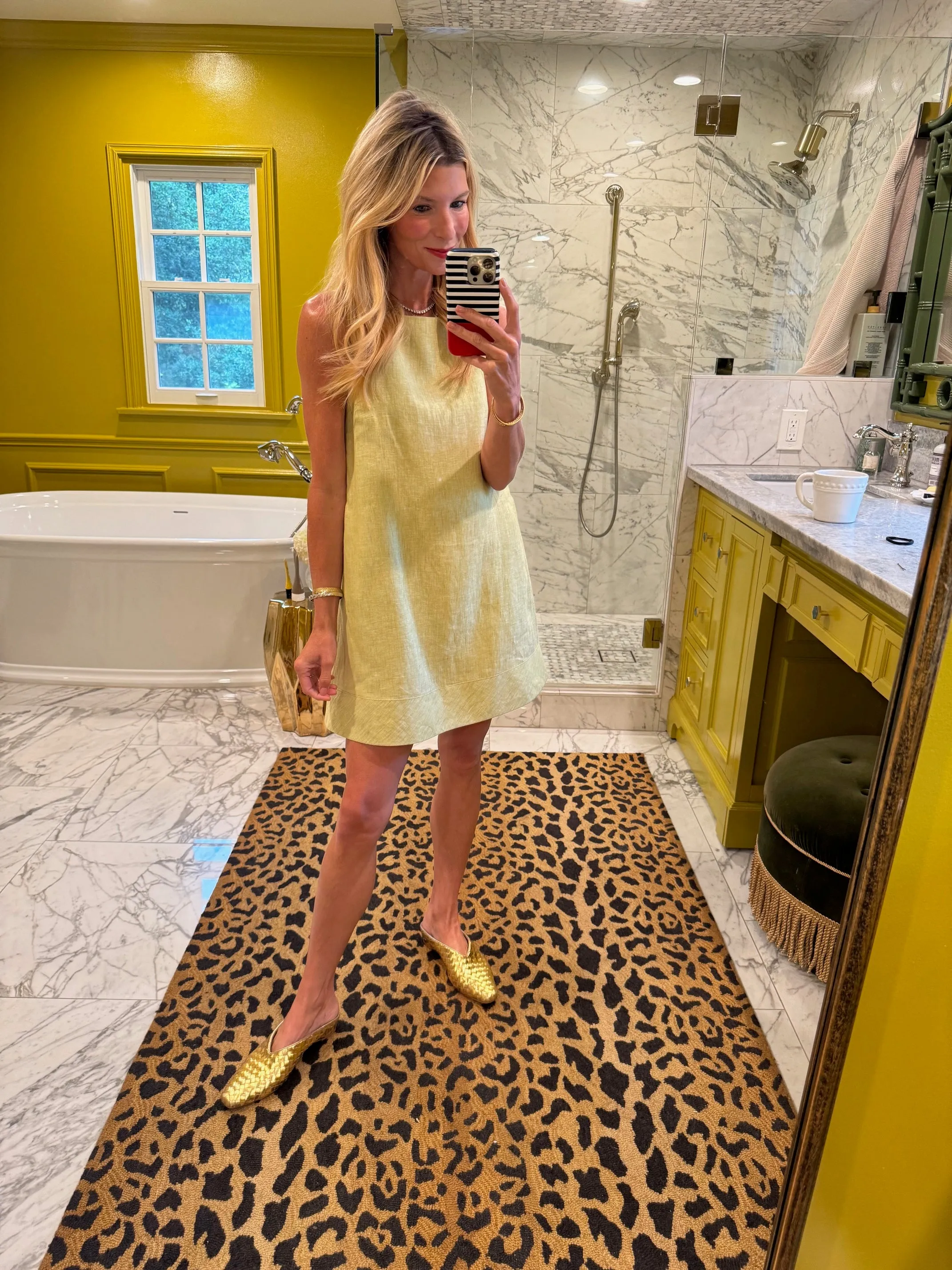 Buru x Megan Stokes The Megan MINI Dress - Green Apple Linen smart charm