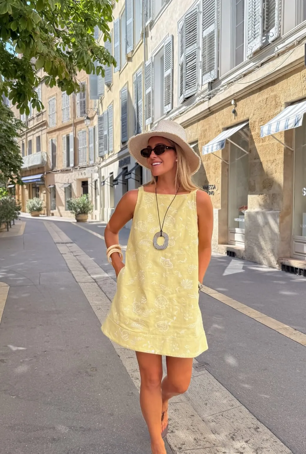 Buru x Megan Stokes The Megan MINI Dress - Yellow Linen Embroidery light elegance