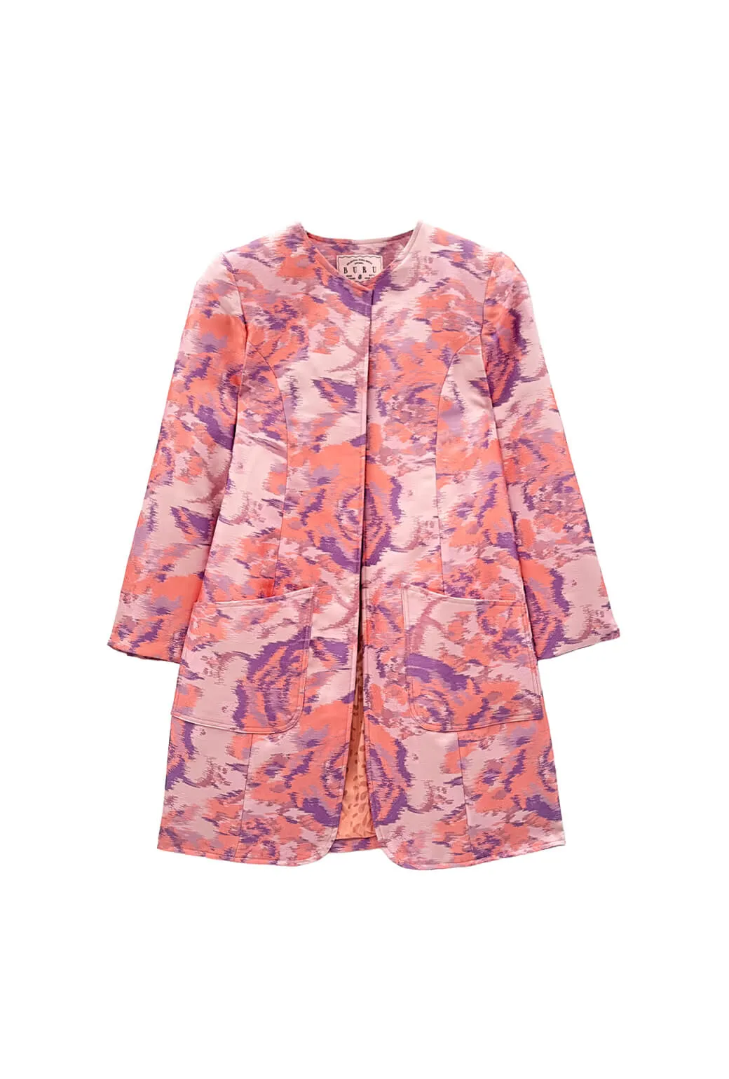 Buru x Old Soul Etiquette Walking Coat - Lilac Abstract Flamestitch off-duty vibe