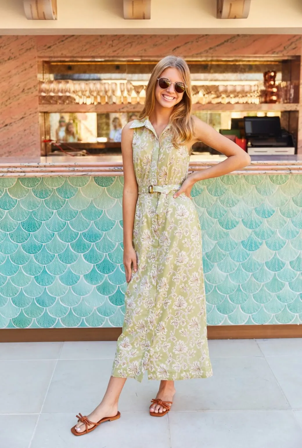 Buru x PBL Maxine Shirtdress - Green Floral soft glam