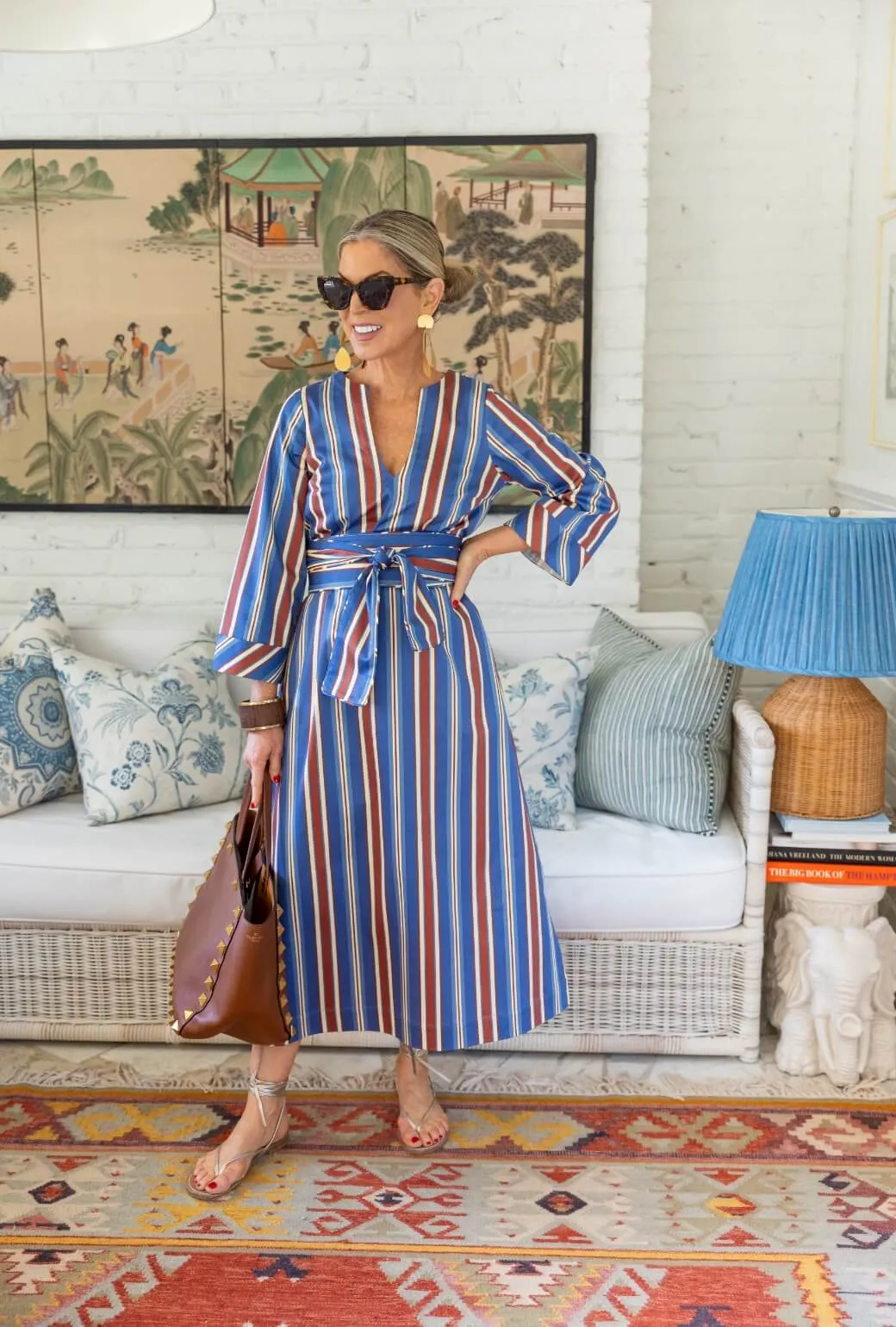 Buru x Pencil & Paper Co. Dunmore Kaftan - Crimson & Blue Stripe sunset walk
