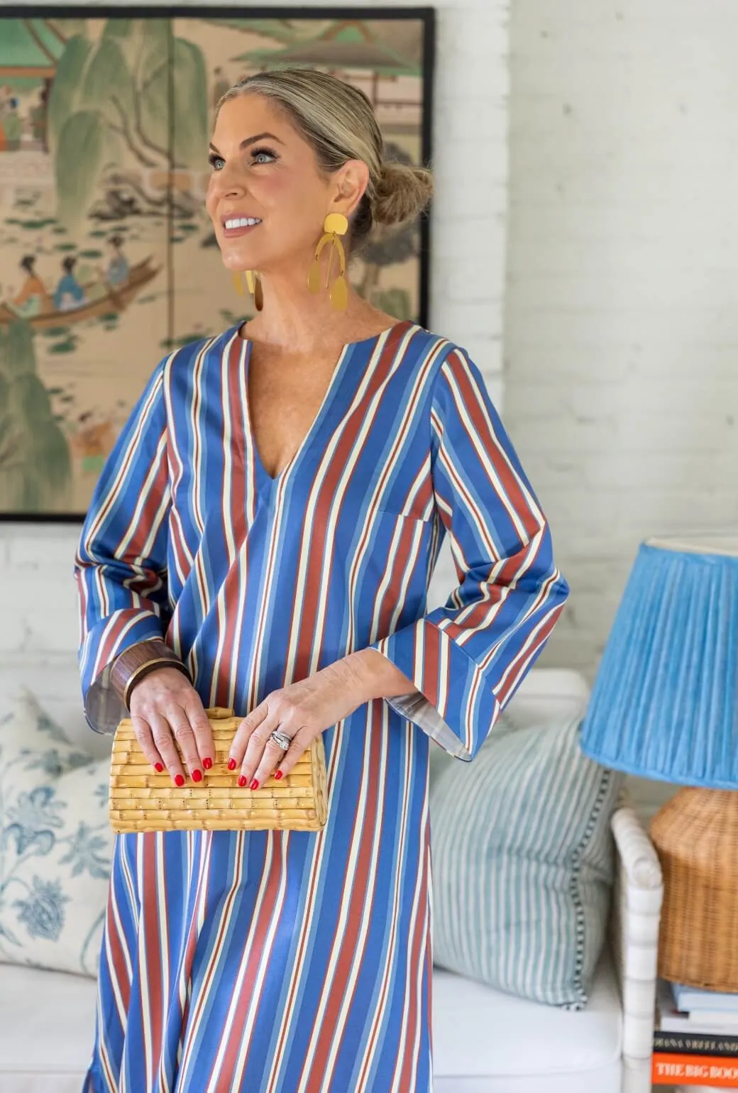 Buru x Pencil & Paper Co. Dunmore Kaftan - Crimson & Blue Stripe natural style