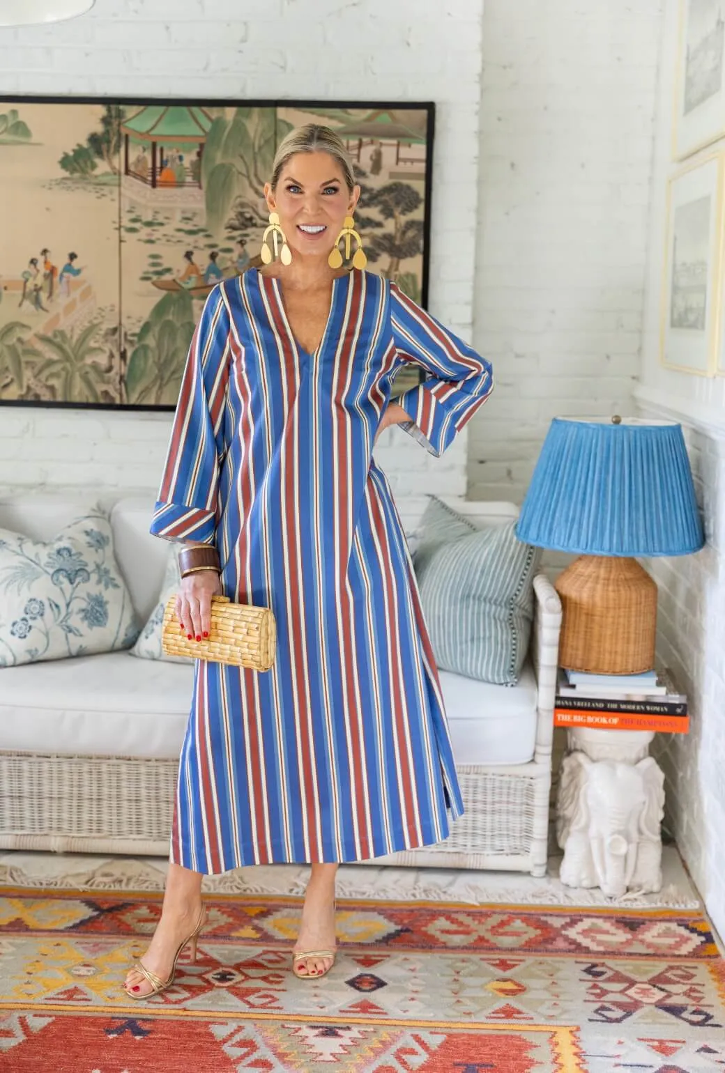 Buru x Pencil & Paper Co. Dunmore Kaftan - Crimson & Blue Stripe retro vibe
