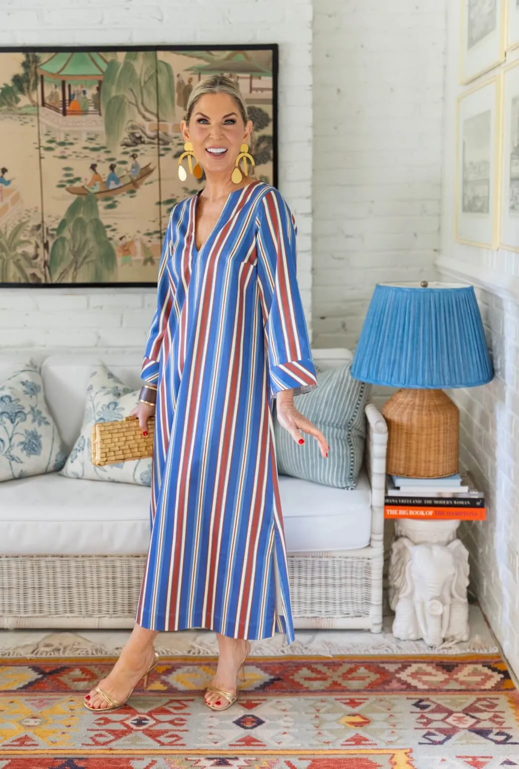 Buru x Pencil & Paper Co. Dunmore Kaftan - Crimson & Blue Stripe retro vibe