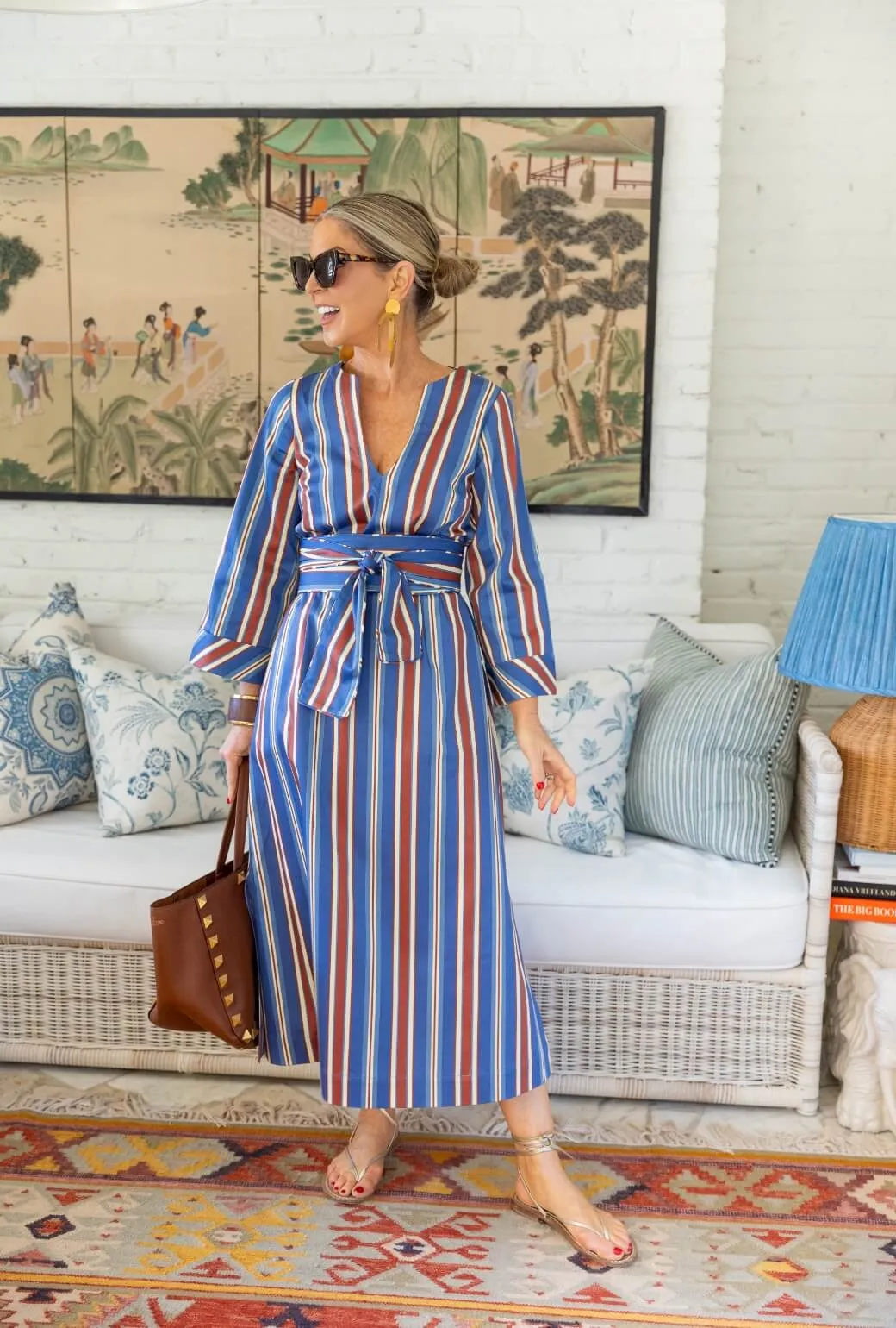 Buru x Pencil & Paper Co. Dunmore Kaftan - Crimson & Blue Stripe light elegance