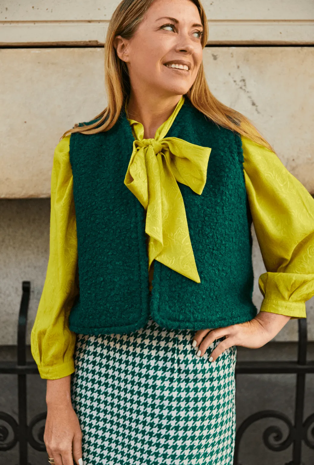 Buru x Tori Mellott Cropped Vest - Forest and Chartreuse brisk ease