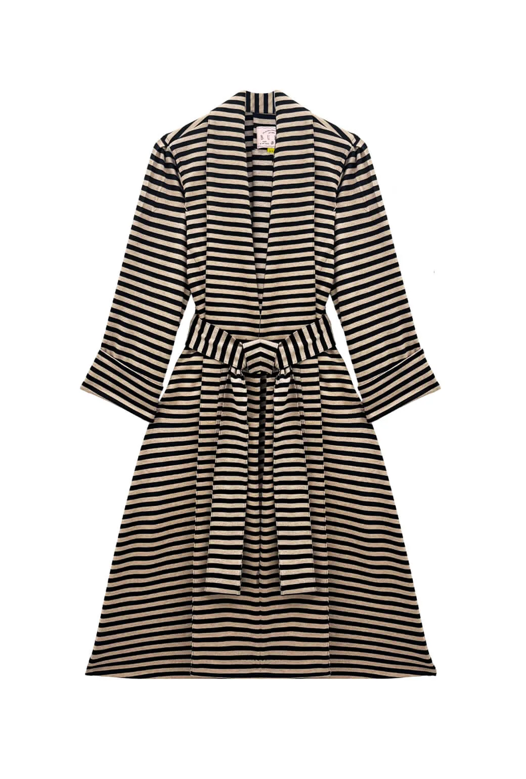 BURU x Val - Belted Swing Coat - Taupe & Black Knit peak style