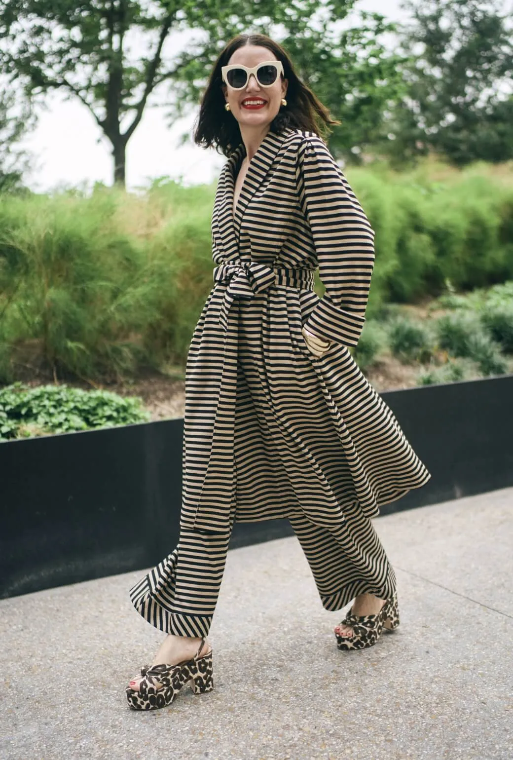BURU x Val - Belted Swing Coat - Taupe & Black Knit style comfort