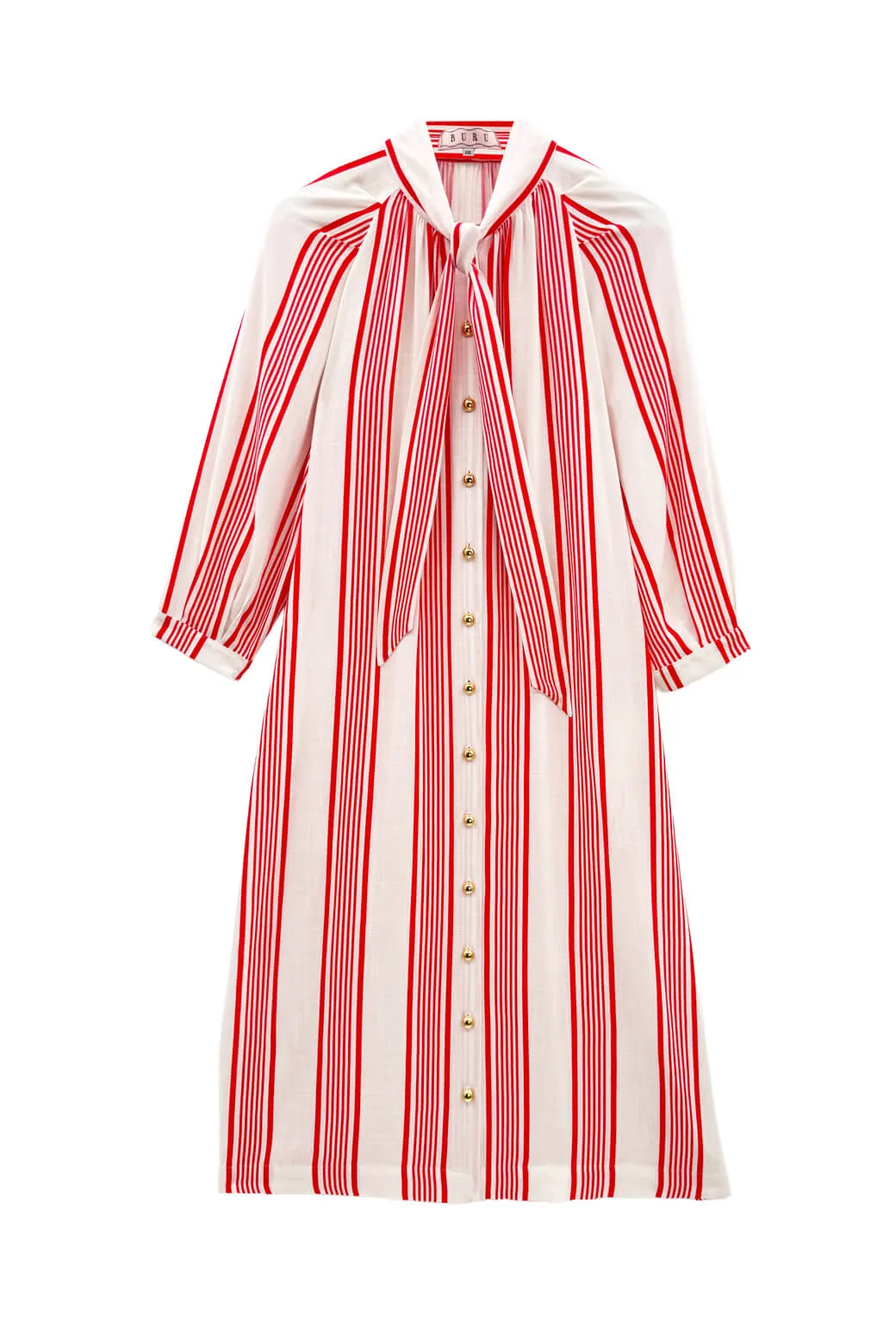 Buru x Val Bow Housecoat - Red & White Stripe retro charm