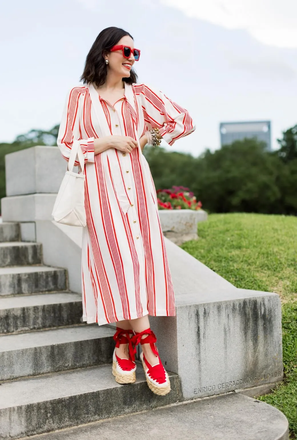 Buru x Val Bow Housecoat - Red & White Stripe skin grace