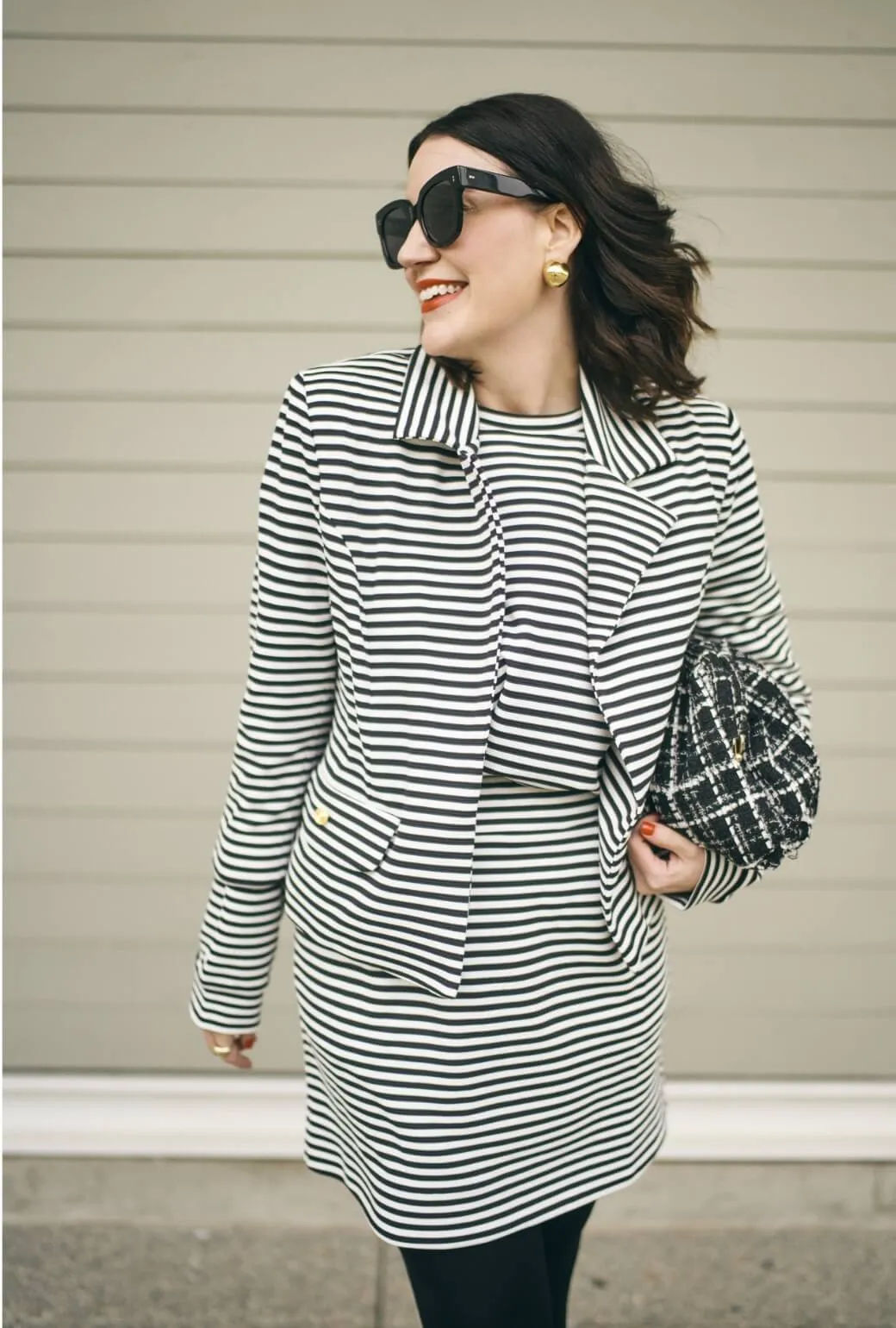 BURU x Val Knit Blazer - Stripe Knit crisp base