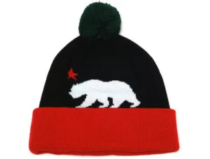 Cali Bear Pom Beanie Black/White/Red retro feel