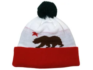 Cali Bear Pom Beanie White/Red/Brown shade style