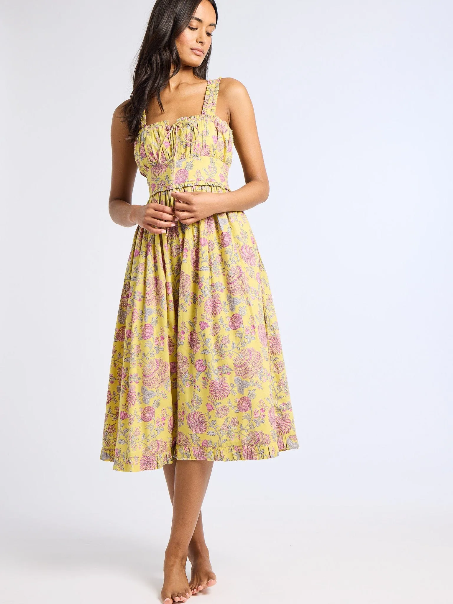 Calla Dress in Citron Floral evening glam