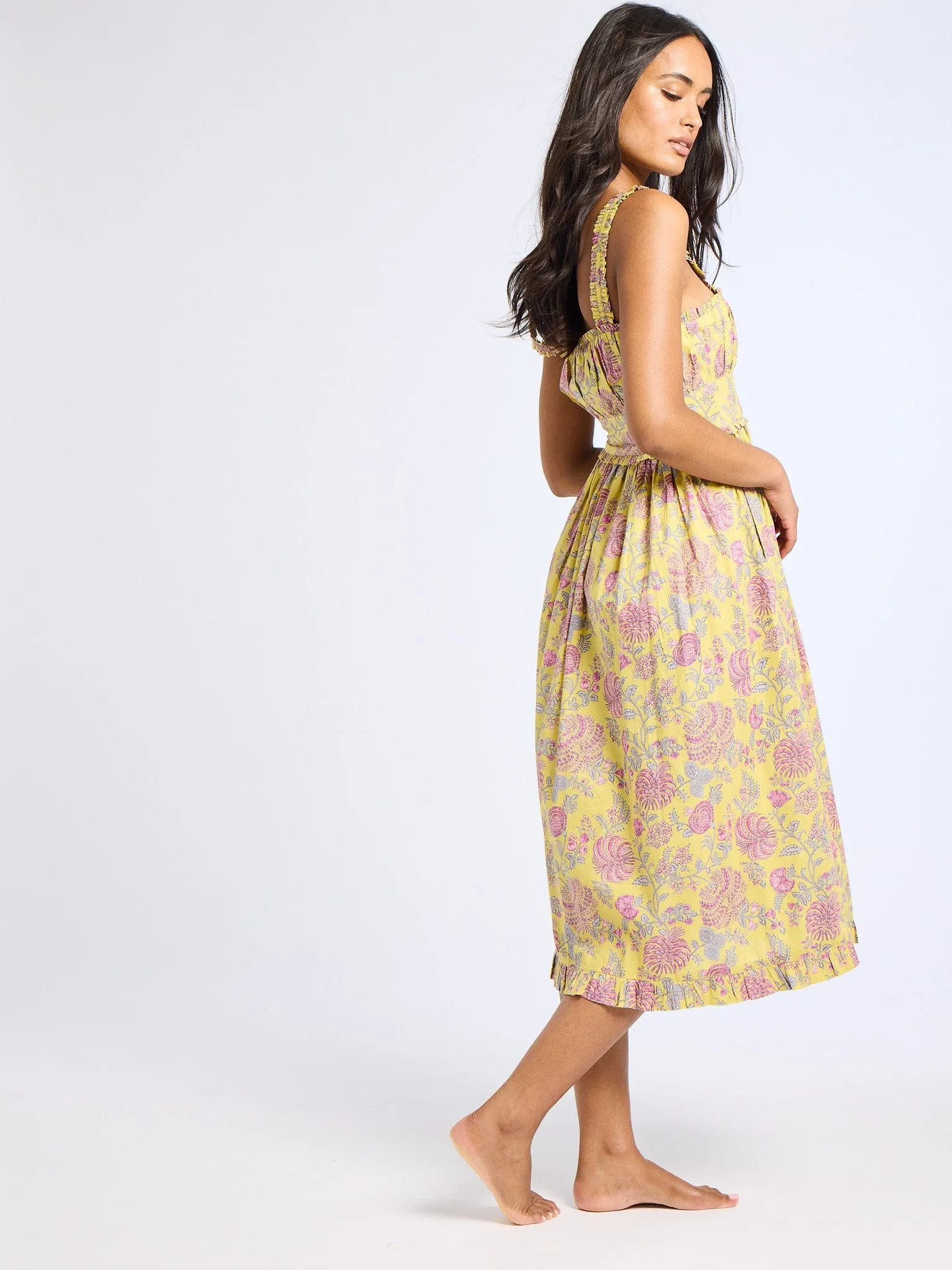 Calla Dress in Citron Floral soft touch