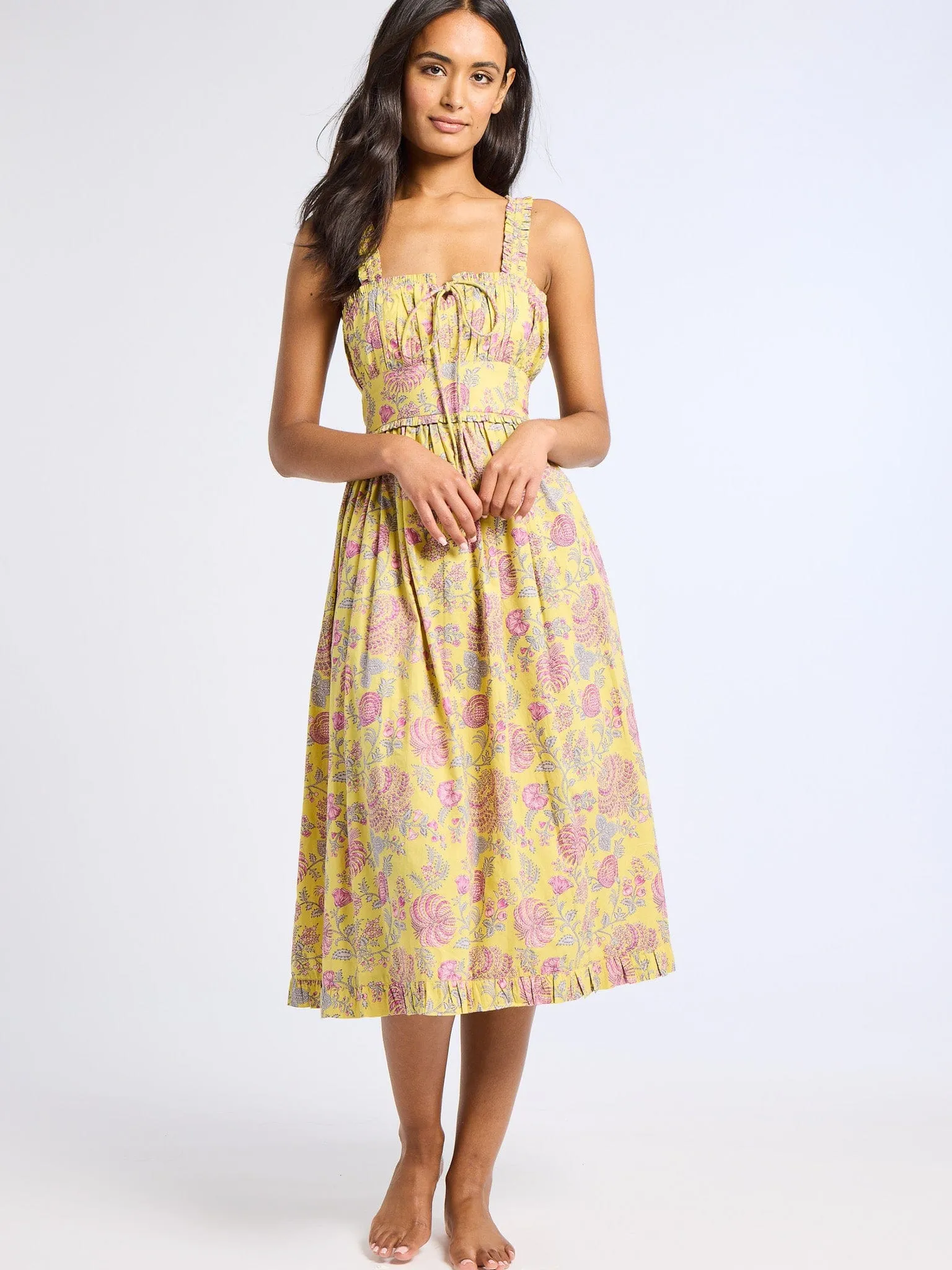 Calla Dress in Citron Floral graceful vibe