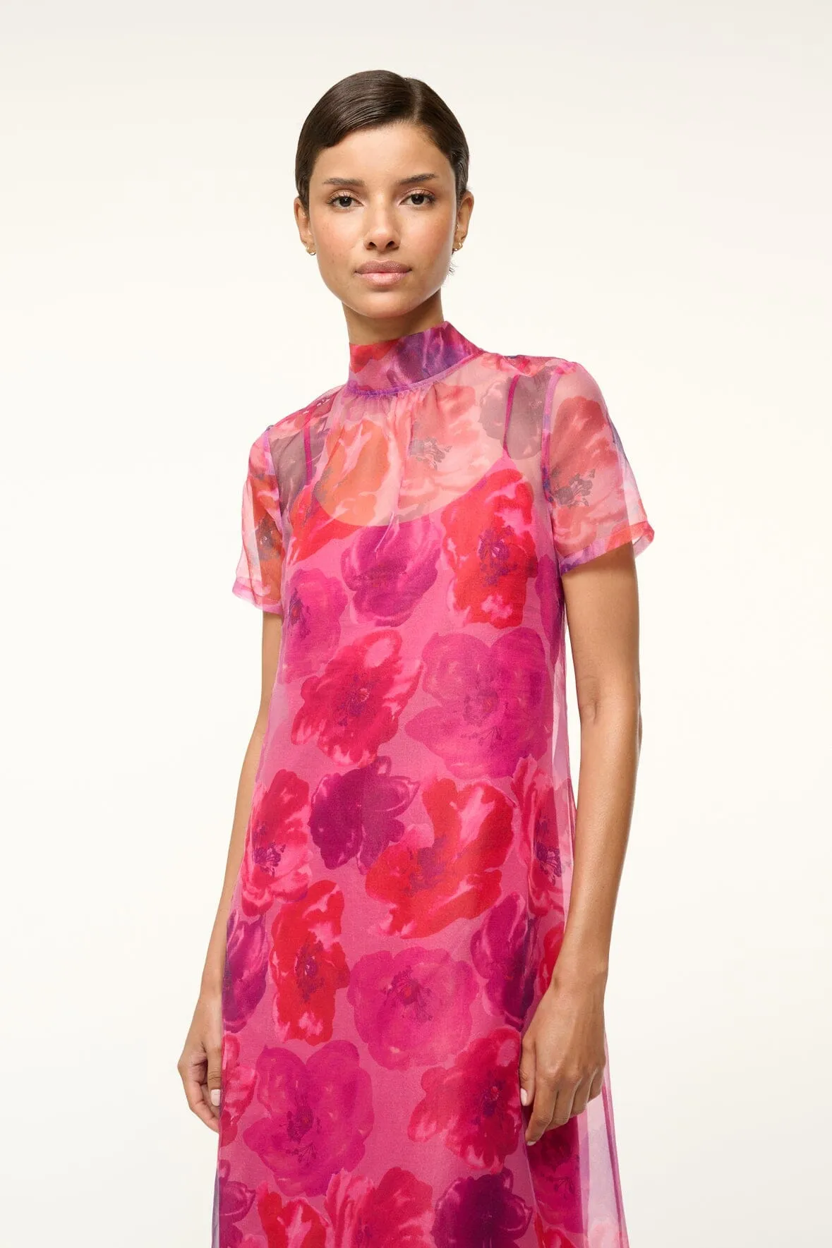 CALLUNA DRESS | MAGENTA PAINTED FLORAL light wrap
