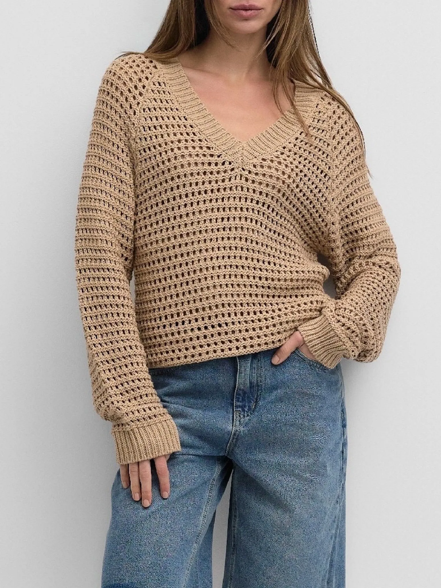 Camille Crochet Sweater Latte Style Warmth