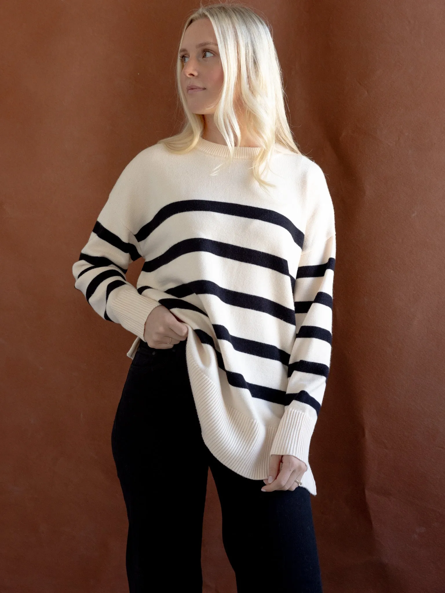 Cape Stripe Knit Ivory Trendy Fit
