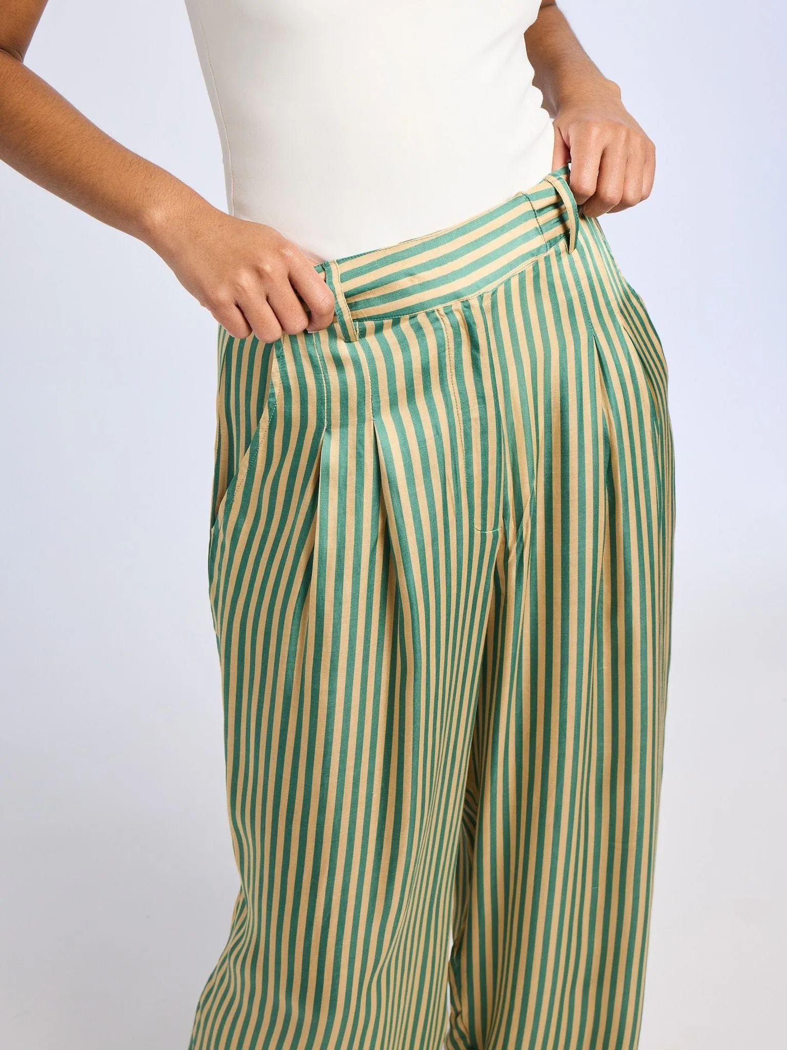 Cara Pant in Almond & Green Stripe cycling friendly