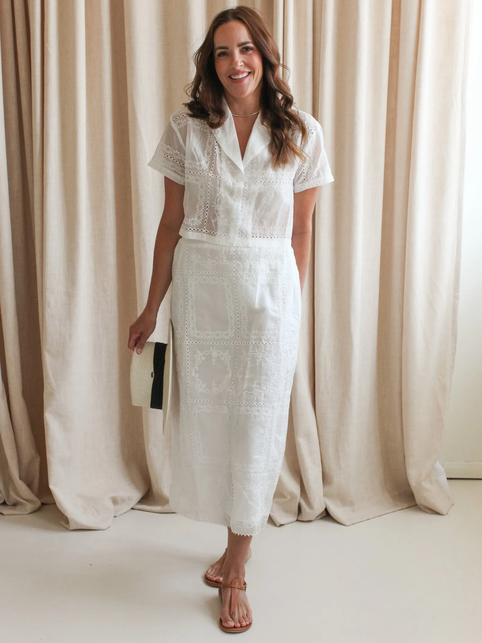 Carina Eyelet Midi Skirt bold personality