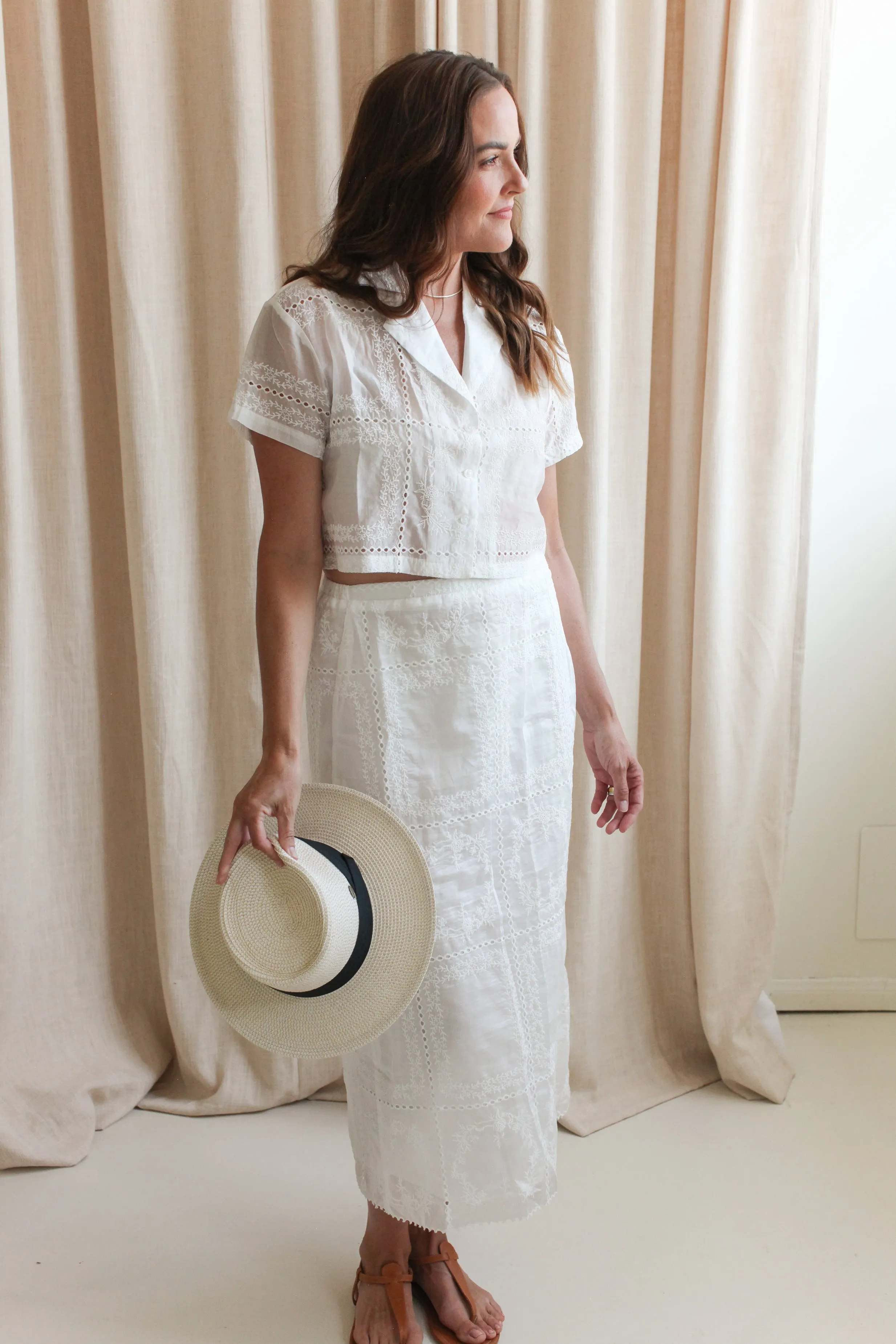 Carina Eyelet Midi Skirt classic charm