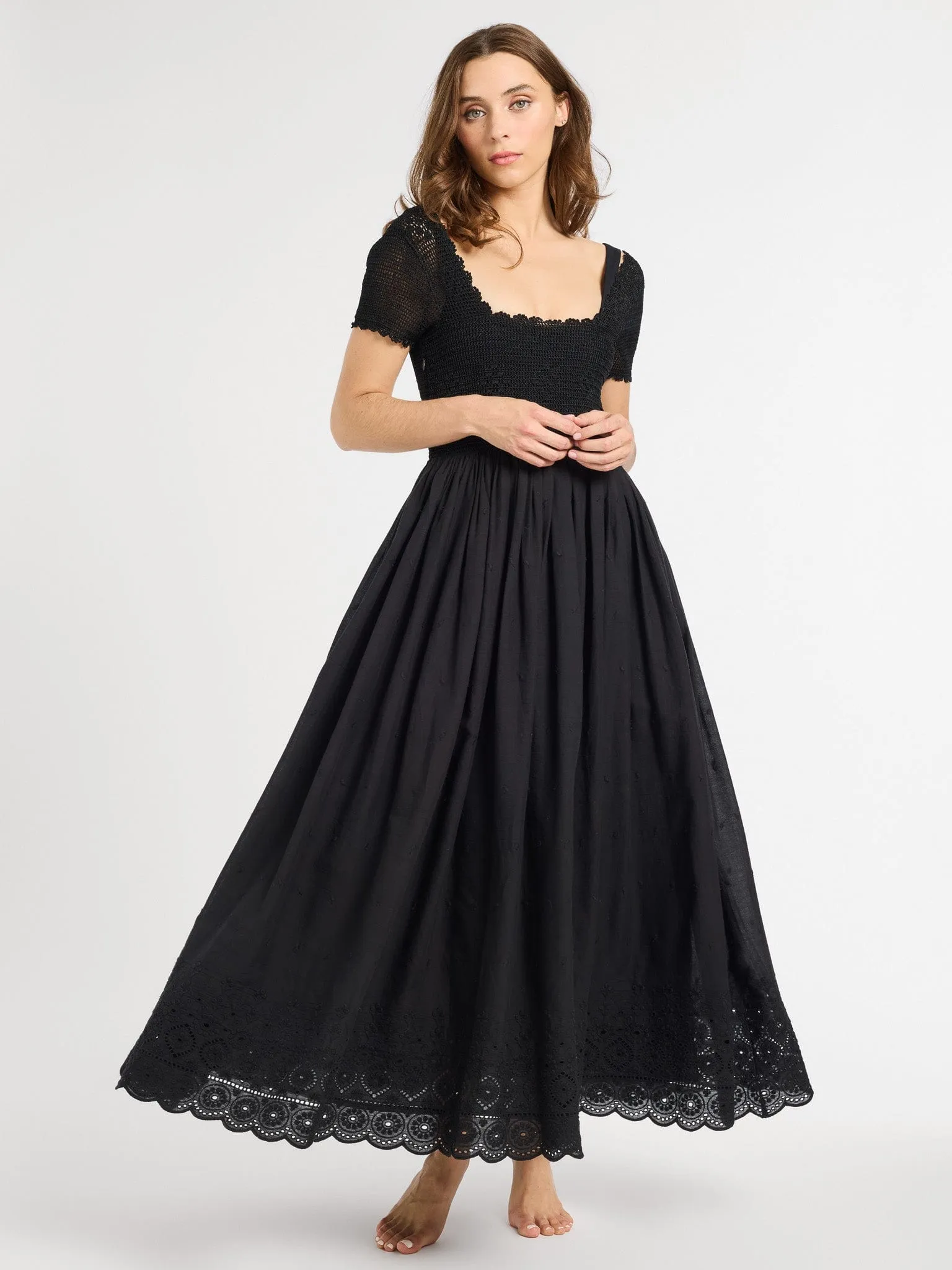 Carla Crochet Dress in Black glowy tone