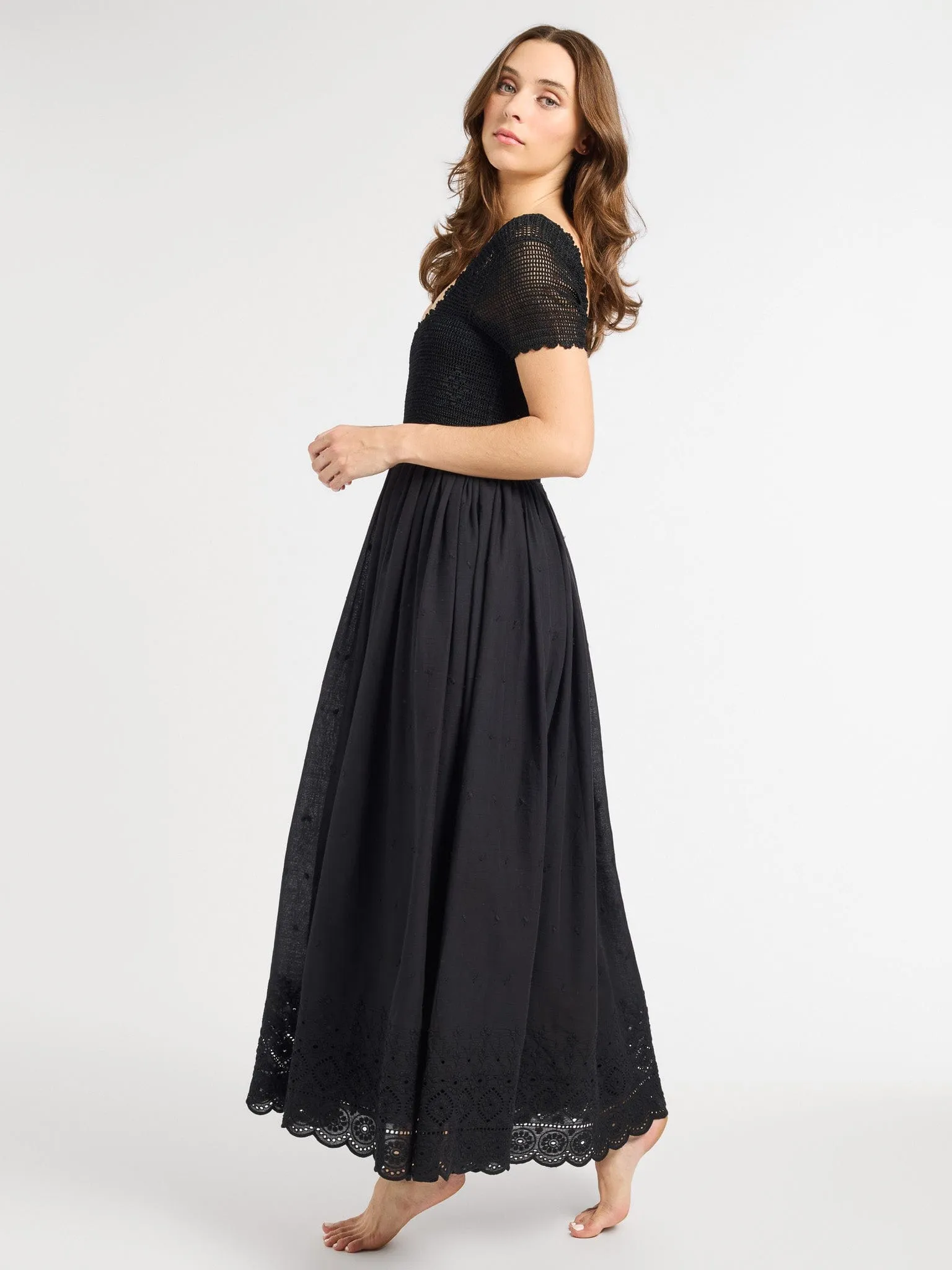 Carla Crochet Dress in Black urban tone